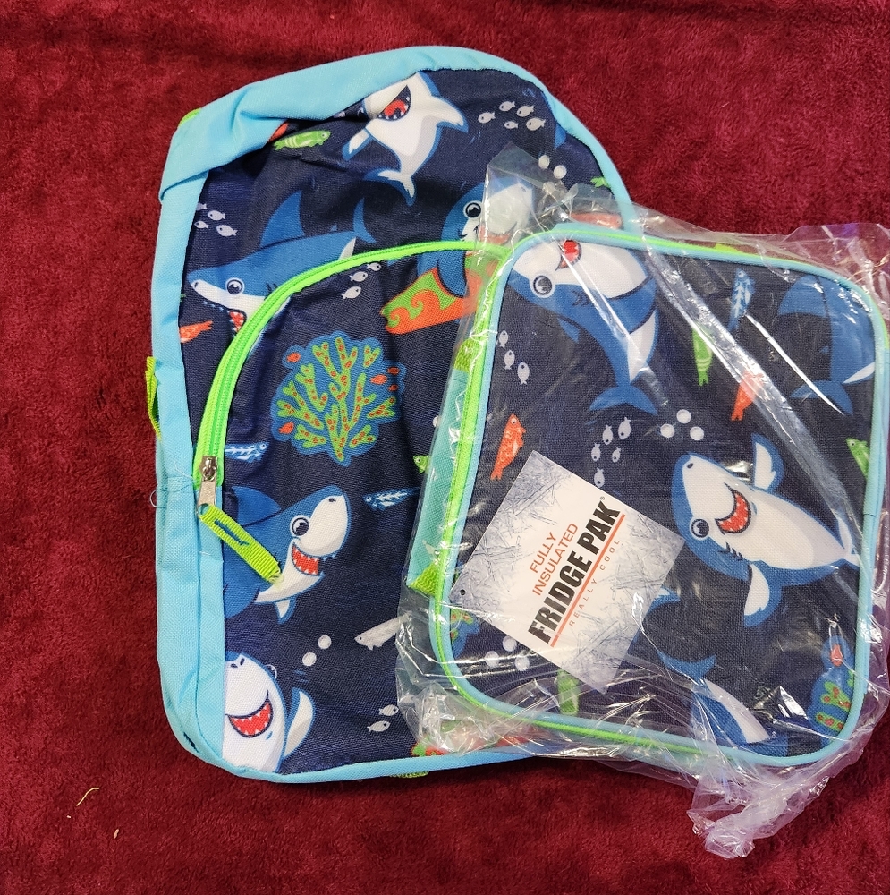 Shark Print Backpack and Lunchbox Set